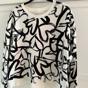 Anthropologie Maeve White & Black Hearts Sweater